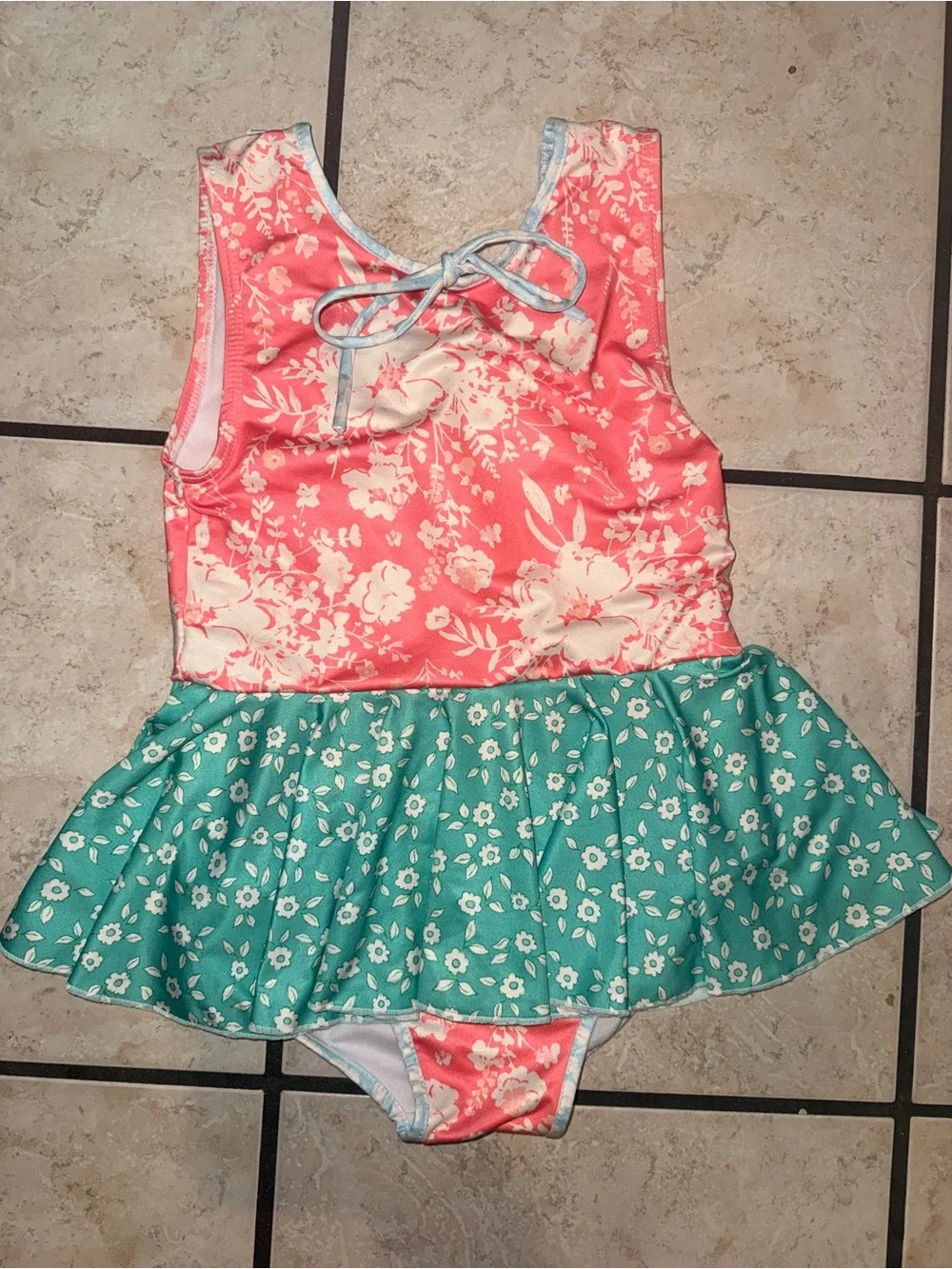 SweetHoney Coral Pink and Teal Floral Skirted Dance Costume